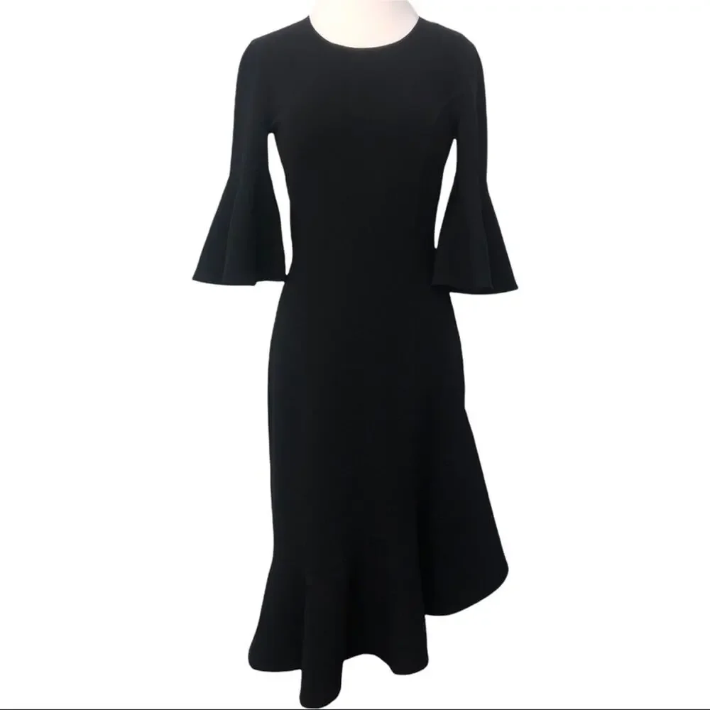 Michael Kors Collection Double-Face Stretch Wool-Crepe Ruffle Dress Black Size 4